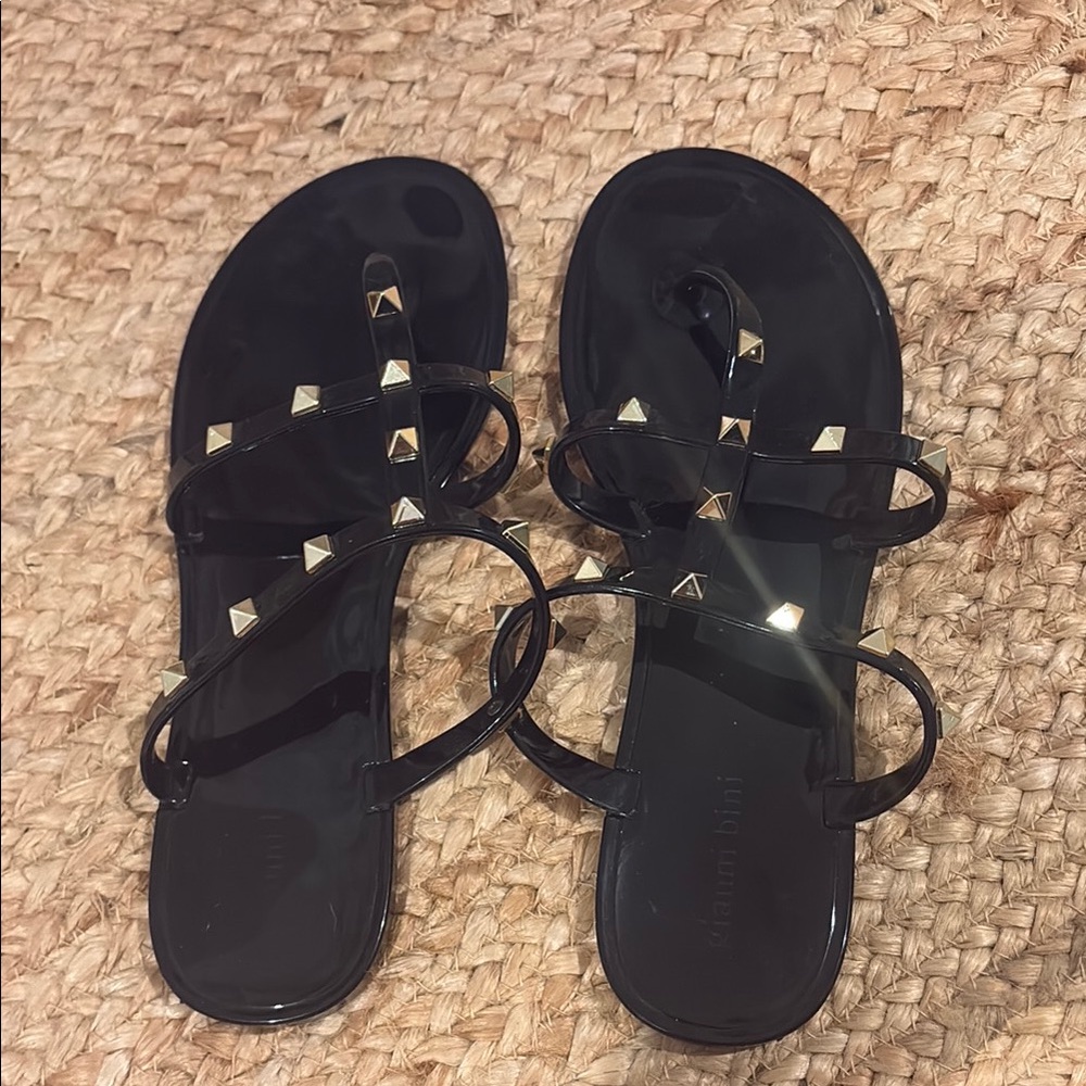 Black Studded Strappy Jelly Sandals -  Women